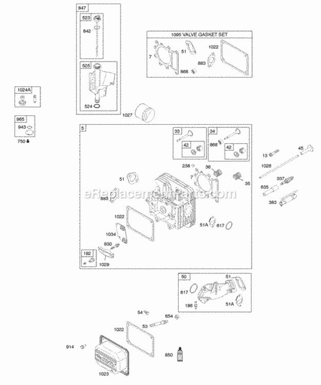 Cylinder Head Gasket Set - Engine Gasket Set - Valve Intake Manifold Lubrication Valves Diagram and Parts List for  Briggs and Stratton Engine